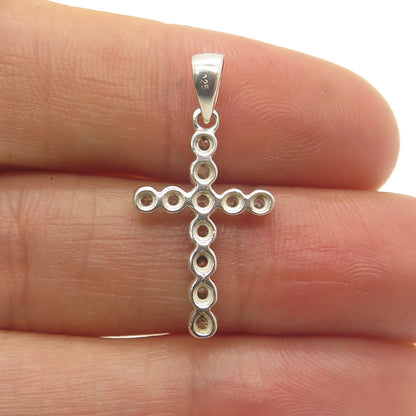 925 Sterling Silver Vintage Round-Cut C Z Cross Minimalist Pendant