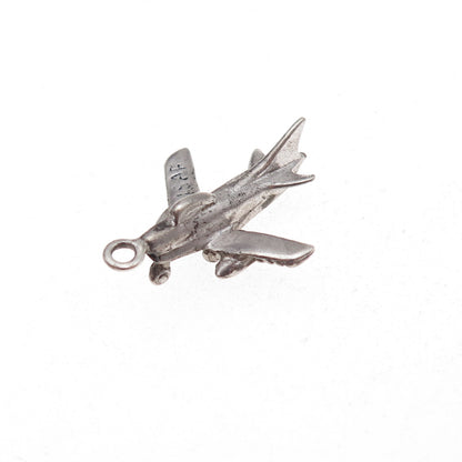 925 Sterling Silver Antique WWII US Air Force F-86 Sabre Fighter Jet 3D Pendant