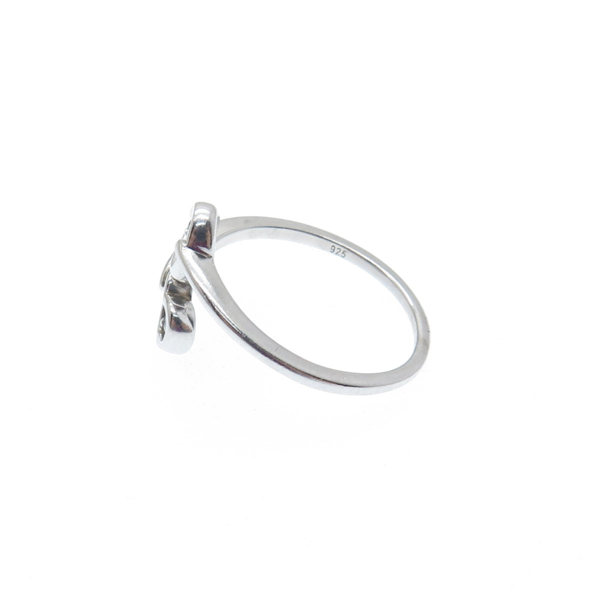925 Sterling Silver Round-Cut C Z Heart Bypass Ring Size 6.75