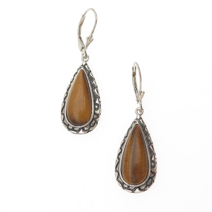 Whitney Kelly Sterling Silver Vintage Real Tiger Eye Modernist Dangle Earrings