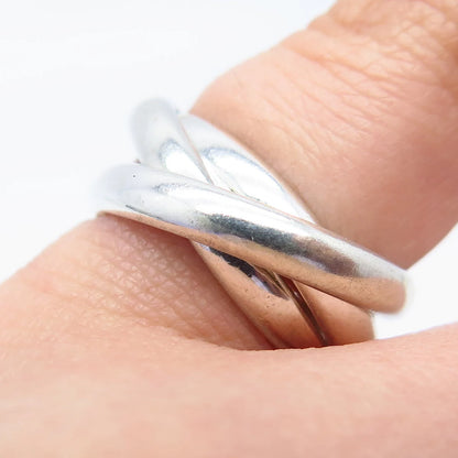 925 Sterling Silver Vintage Triple Interlocked Ring Size 5.75