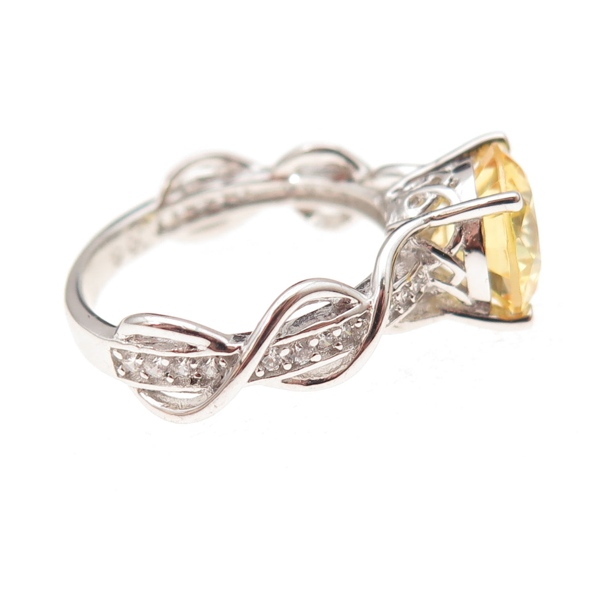 Key Star 925 Sterling Silver Round-Cut Canary & White C Z Ring Size 6