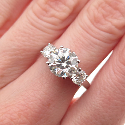 925 Sterling Silver Real Round-Cut Moissanite Engagement Ring Size 6.25