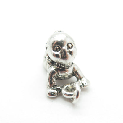 925 Sterling Silver Vintage Baby Minimalist 3D Charm Pendant