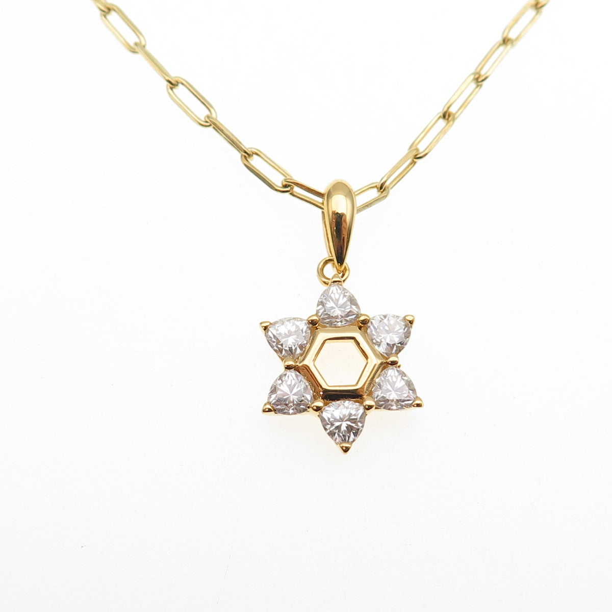 KEY STAR Sterling Silver Gold Plated Italy C Z Star of David Chain Necklace 18"