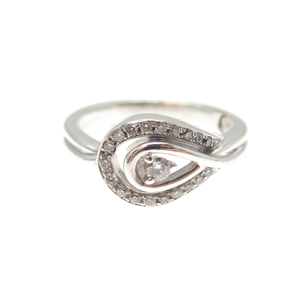 KS KENDRA SCOTT Sterling Silver Real Round-Cut Diamond Hook & Eye Ring Size 5.75