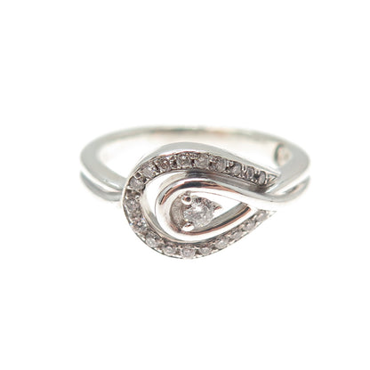 KS KENDRA SCOTT Sterling Silver Real Round-Cut Diamond Hook & Eye Ring Size 5.75