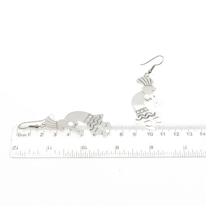 Old Pawn Sterling Silver Vintage Southwestern Kokopelli Tribal Dangle Earrings