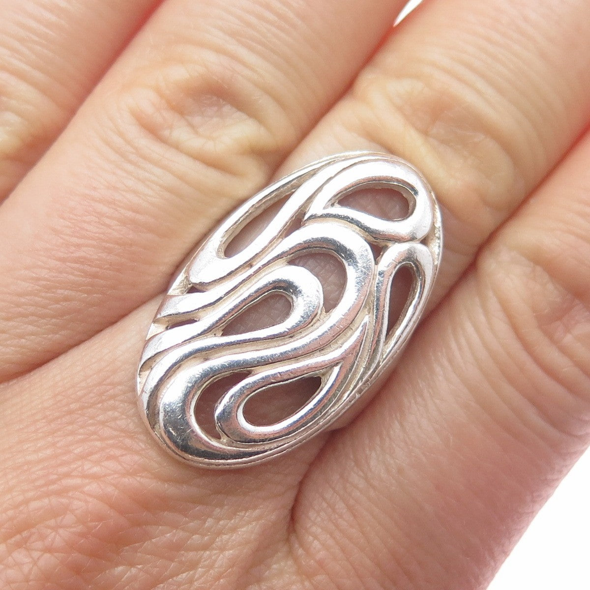 925 Sterling Silver Vintage Modernist Swirl Ring Size 6.25