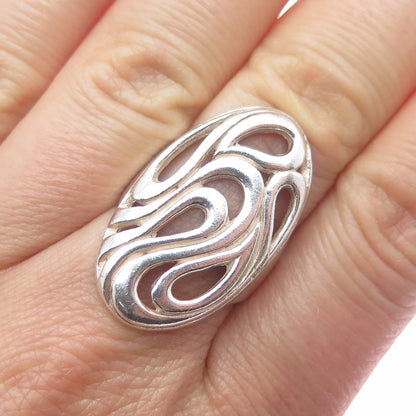 925 Sterling Silver Vintage Modernist Swirl Ring Size 6.25