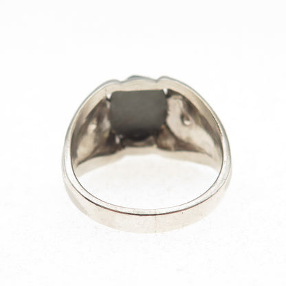Wheeler Mfg Co. 925 Sterling Silver Antique Art Deco Real Hematite Ring Size 6.5
