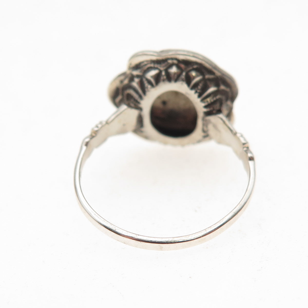 Uncas Sterling Silver Antique Art Deco Real Marcasite Rose Flower Ring Size 7