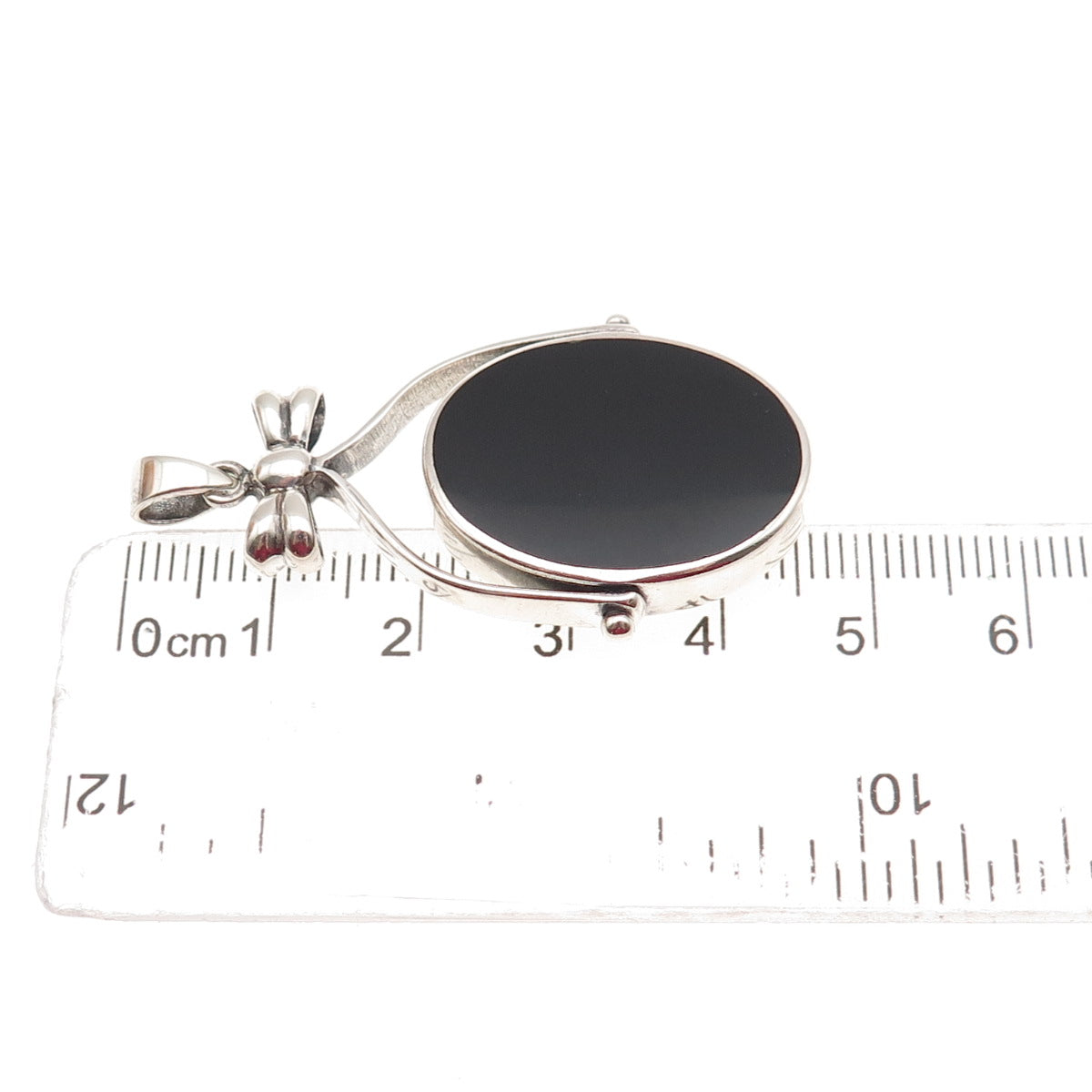 925 Sterling Silver Vintage Real MOP & Black Onyx Dual Sided Reversible Pendant