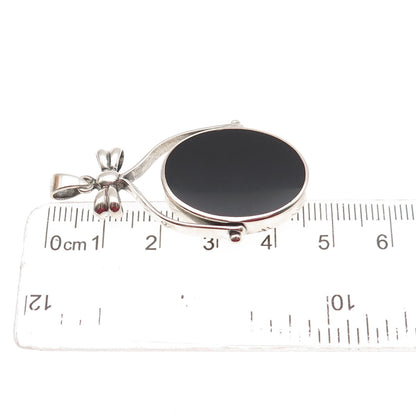 925 Sterling Silver Vintage Real MOP & Black Onyx Dual Sided Reversible Pendant