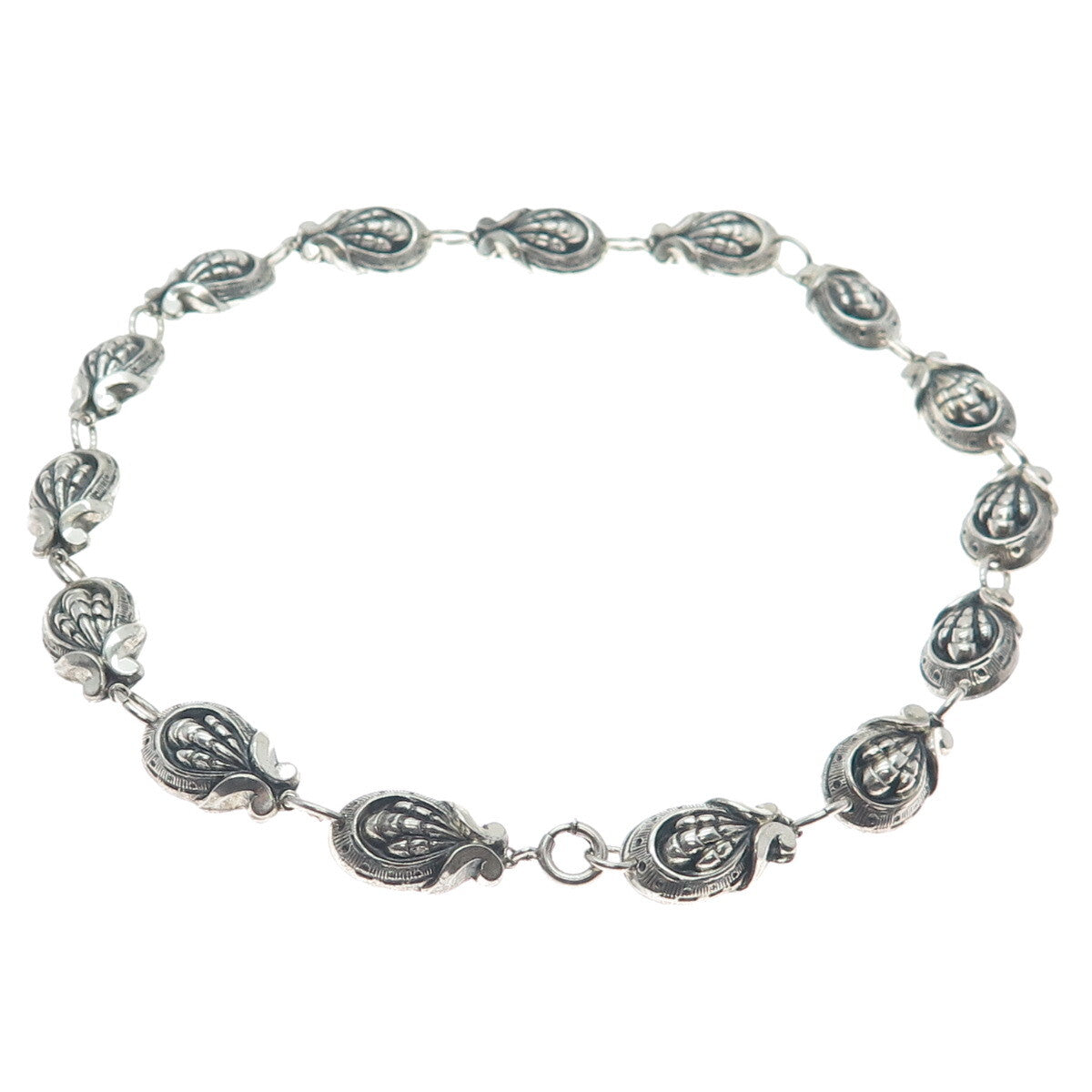 JEWELART 925 Sterling Silver Antique Art Deco Shell Oxidized Chain Necklace