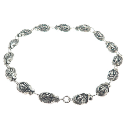 JEWELART 925 Sterling Silver Antique Art Deco Shell Oxidized Chain Necklace