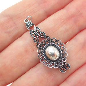 925 Sterling Silver Vintage Flower & Butterfly Filigree Oxidized Charm Pendant