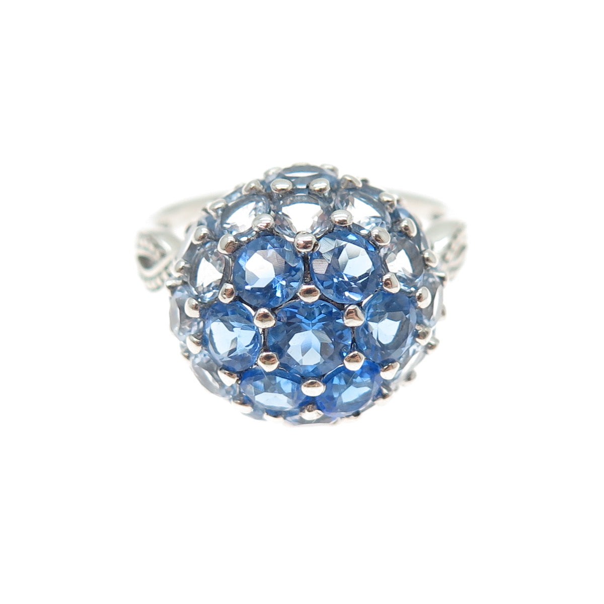 LENOX Sterling Silver Real Round-Cut Tanzanite & Apatite Cluster Ring Size 10.5
