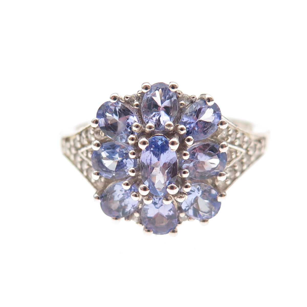 Chuck Clemency 925 Sterling Silver Real Tanzanite & White Topaz Ring Size 8