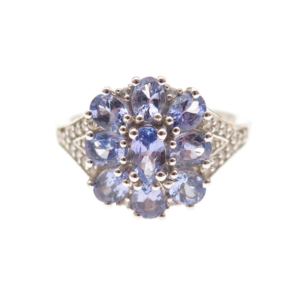 Chuck Clemency 925 Sterling Silver Real Tanzanite & White Topaz Ring Size 8