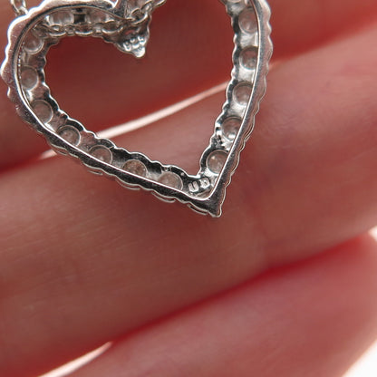 925 Sterling Silver Real Round-Cut Diamond Heart Cable Chain Necklace 18"