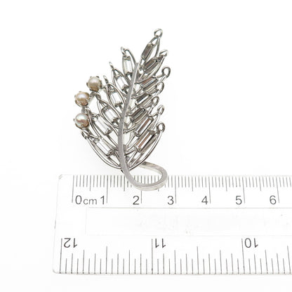 925 Sterling Antique Art Deco Rhinestone Real Pearl Floral Pin Brooch / Pendant