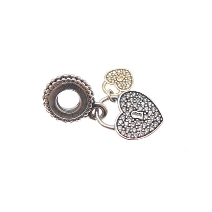 PANDORA 925 Sterling Silver 2-Tone C Z Love Lock Dangle Slide Charm