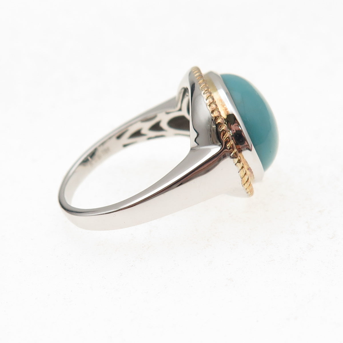 925 Sterling Silver 2-Tone Real Tyrone Turquoise Ring Size 8