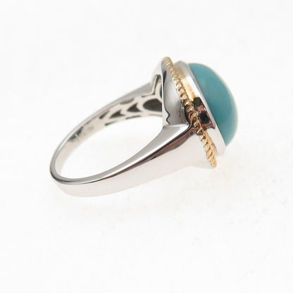 925 Sterling Silver 2-Tone Real Tyrone Turquoise Ring Size 8