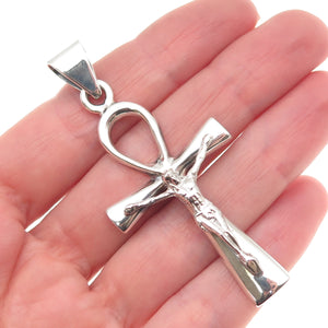 925 Sterling Silver Vintage Egyptian Ankh Crucifix Cross Charm Pendant