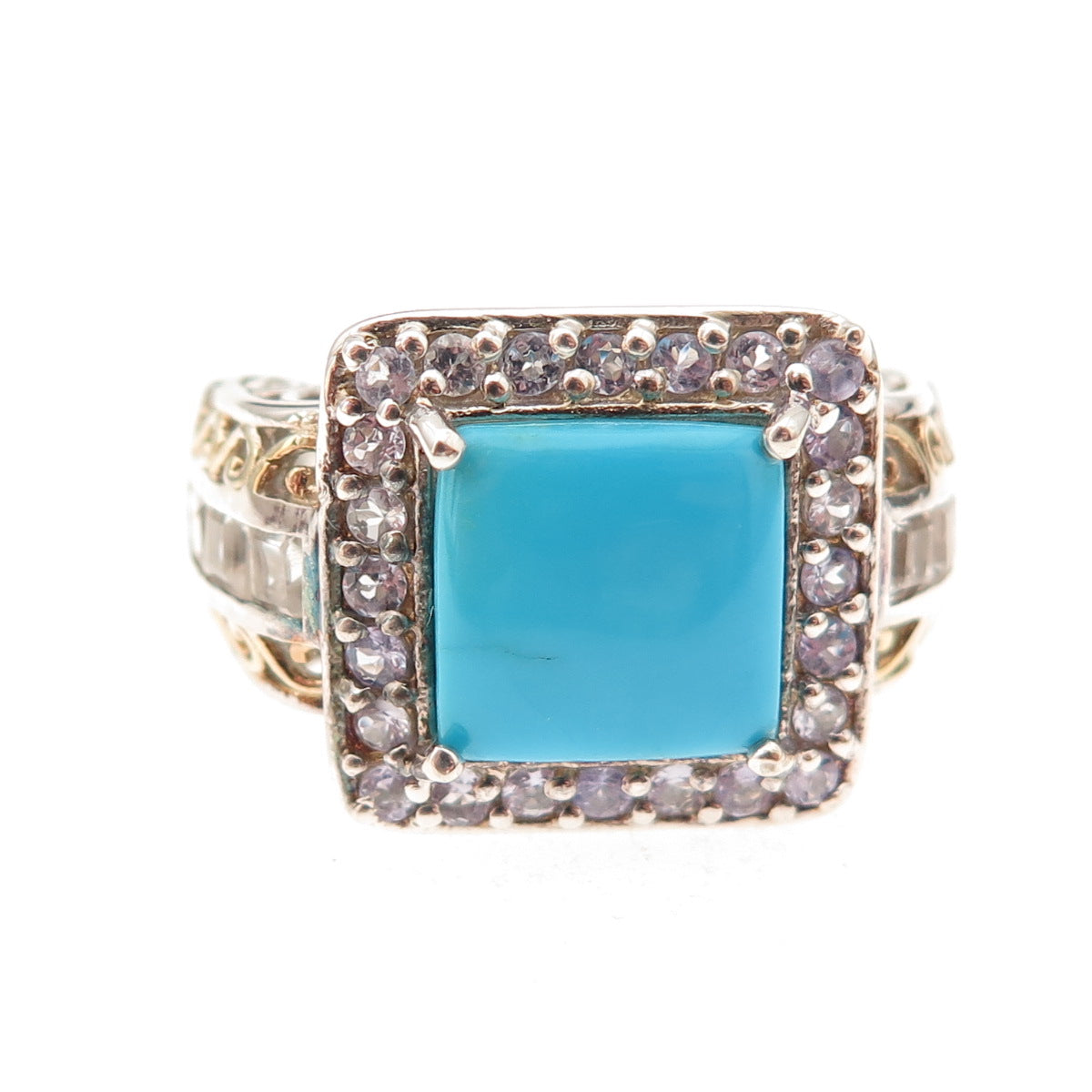 Chuck Clemency 925 Sterling Silver Real Turquoise Tanzanite & Topaz Ring Size 8