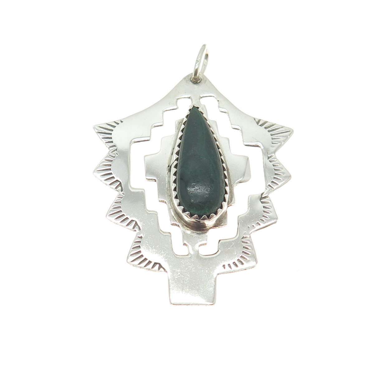 JOHN CHAVEZ NAVAJO Old Pawn 925 Sterling Silver Vintage Malachite Tribal Pendant