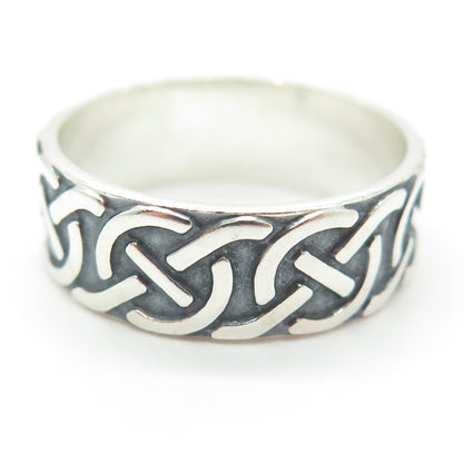 925 Sterling Silver Vintage Mexico Knot Oxidized Band Ring Size 13.5