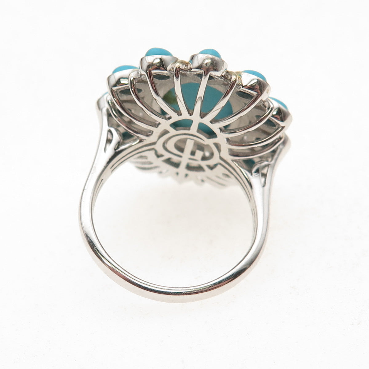 925 Sterling Silver Real Sleeping Beauty Turquoise Floral Ring Size 8.25
