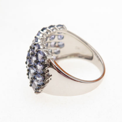 925 Sterling Silver Real Round-Cut Tanzanite Cluster Ring Size 8