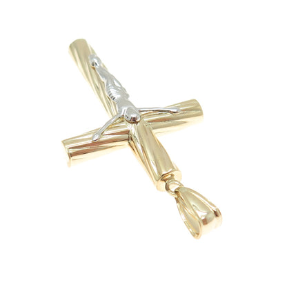 14K Yellow & White Gold Crucifix Cross Religious Charm Pendant