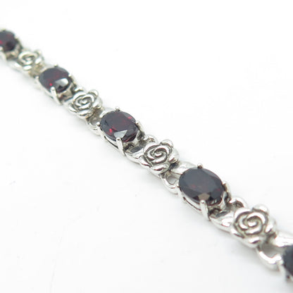 MICHELLE ALBALA 925 Sterling Silver Vintage Red Garnet Gem Tennis Bracelet 7.5"