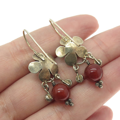 925 Sterling Silver Gold Plated Vintage Real Carnelian Amethyst Flower Earrings