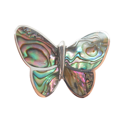 925 Sterling Silver Vintage Real Abalone Shell Butterfly Slide Pendant