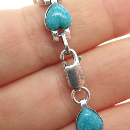 CAROLYN POLLACK 925 Sterling Vintage Real Turquoise Inlay Heart Bracelet 7.25"