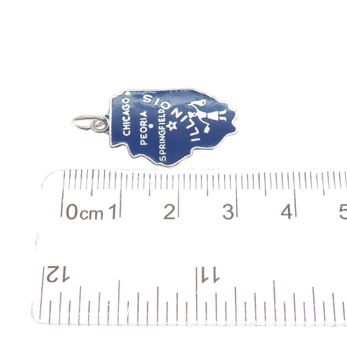 925 Sterling Silver Vintage Enamel Illinois State Map Charm Pendant
