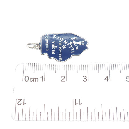 925 Sterling Silver Vintage Enamel Illinois State Map Charm Pendant
