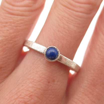 925 Sterling Silver Vintage Real Lapis Brushed Oxidized Ring Size 9.25