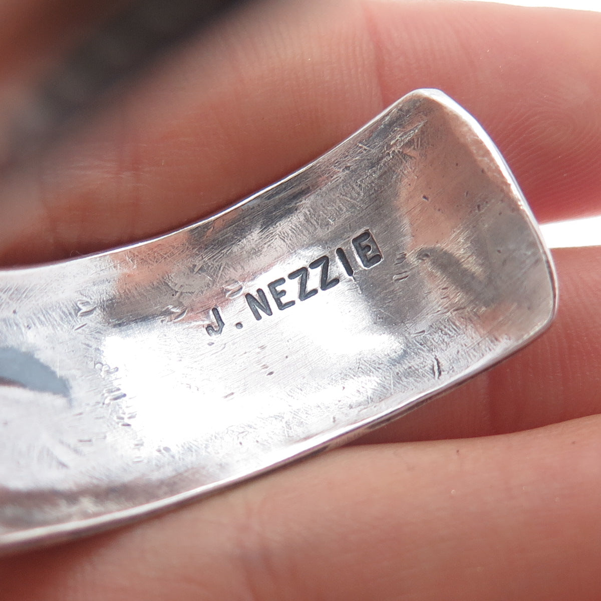 JIMMIE NEZZIE Old Pawn Sterling Turquoise Coral Inlay Adjustable Bracelet 6.25"