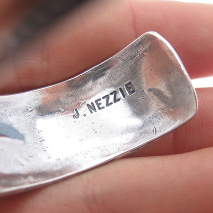 JIMMIE NEZZIE Old Pawn Sterling Turquoise Coral Inlay Adjustable Bracelet 6.25"