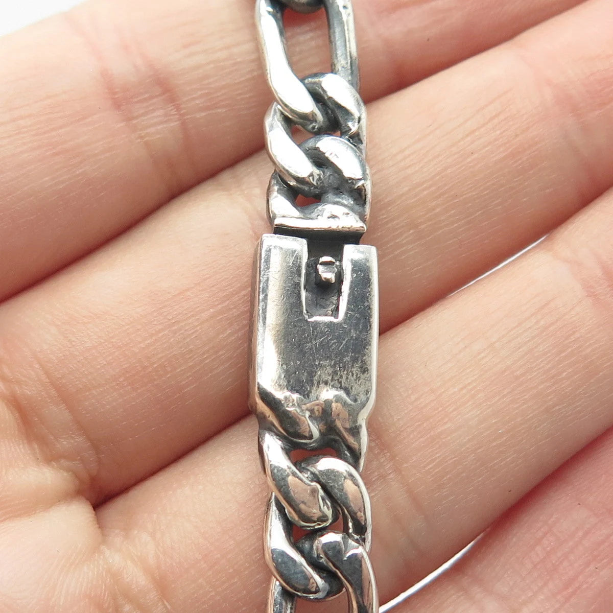 925 Sterling Silver Vintage Mexico Figaro Link Bracelet 7.25"
