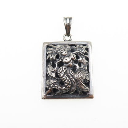 925 Sterling Silver Vintage LVT Artisan Modernist Mermaid Oxidized Charm Pendant