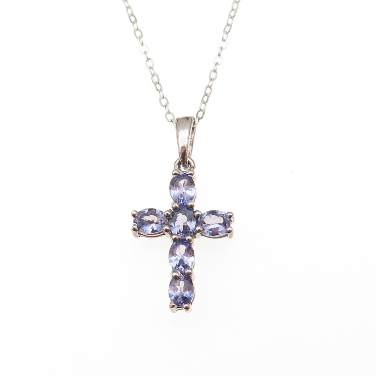 Chuck Clemency 925 Sterling Silver Real Tanzanite Cross Cable Chain Necklace 20"
