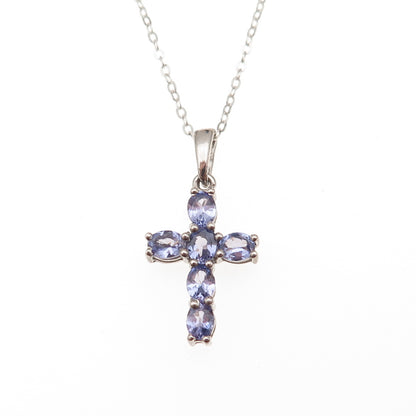 Chuck Clemency 925 Sterling Silver Real Tanzanite Cross Cable Chain Necklace 20"