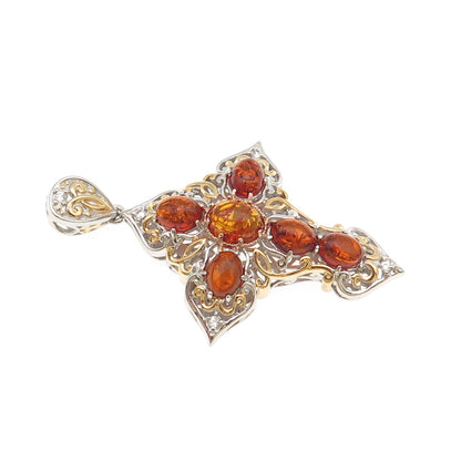 Michael Valitutti Gems En Vogue 925 Sterling 2-Tone Amber & Topaz Cross Pendant